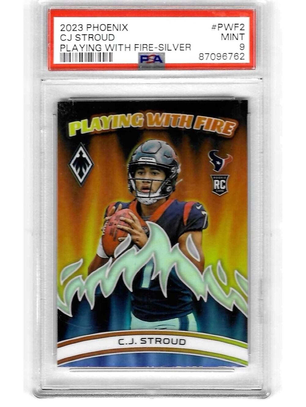 2023 Panini Phoenix CJ Stroud RC Playing With Fire Silver Seismic Texans PSA 9
